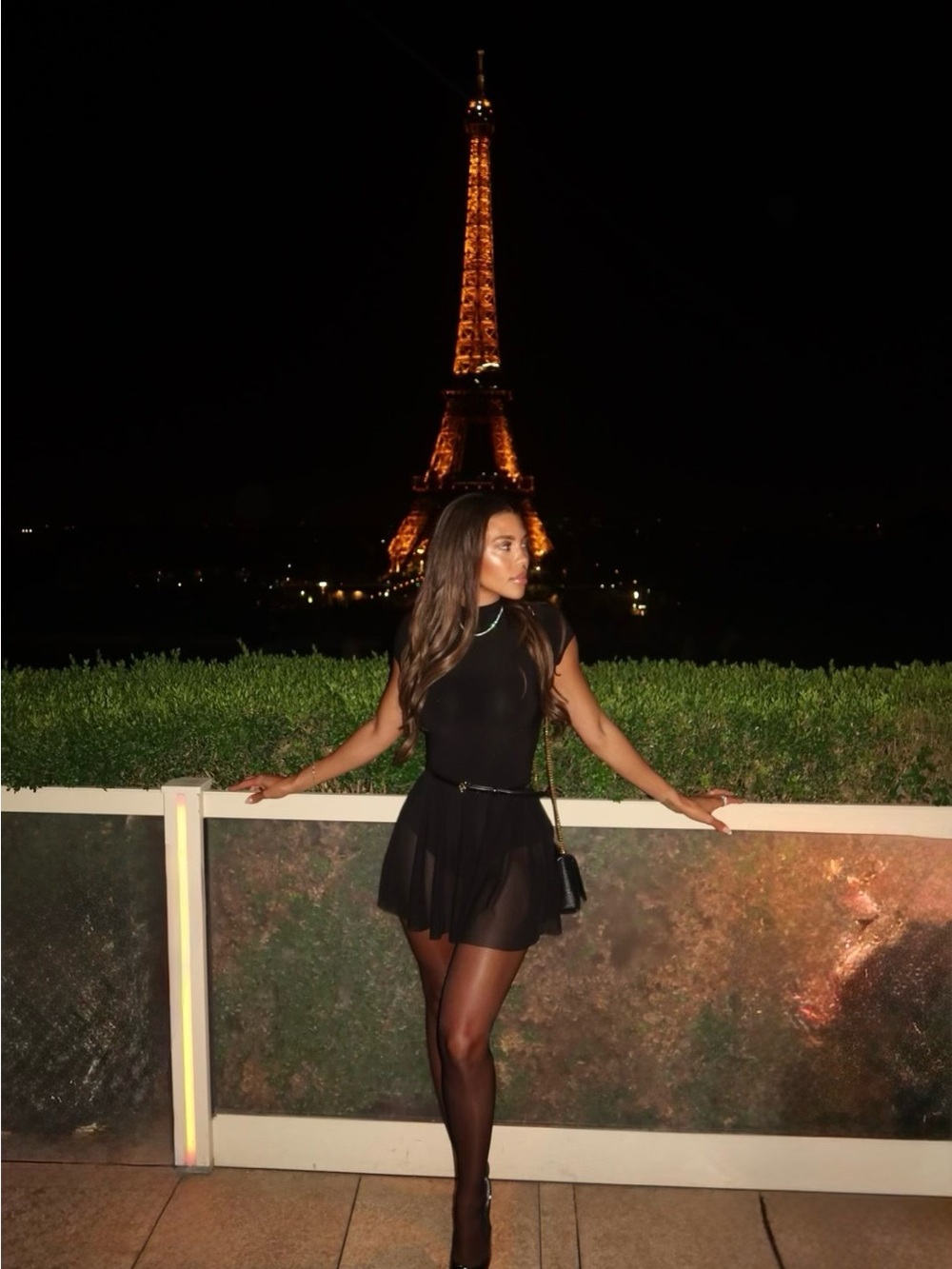 Chic Little Black Dress with Sheer Skirt